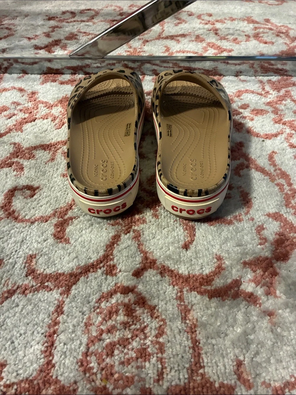 Crocs Kids Slide Sandals in Leopard Print - Tan